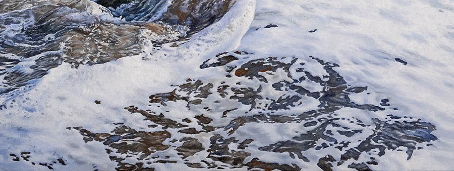 Painting detail showing pareidolia creatures in sea foam.
