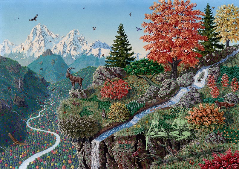 Metaphysical landscape with meditators